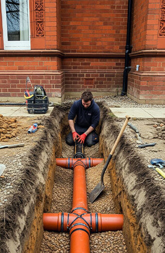 Plumber Connecting Orange Pipe