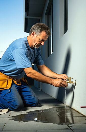 Plumber Fixing Outdoor Faucet Leak
